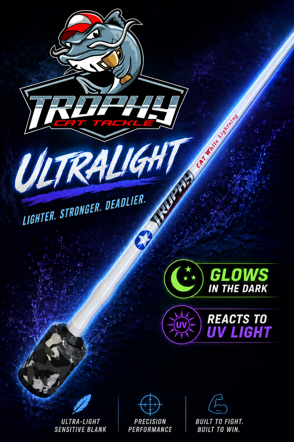White Lightning 7' Ultra Light Spinning Rod | Trophy Cat Tackle